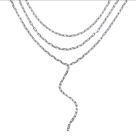 Sterling Silver Paperclip Necklace, Multilayer, Minimalist, Boho, Statement - Picture 4 of 5